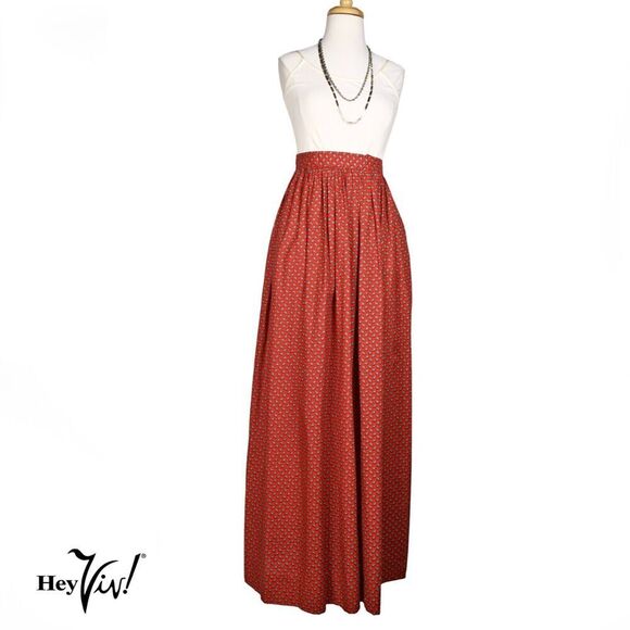 Vintage Maxi Skirt Red Paisley Cranston Print Works Fabric Size M W30 - Hey Viv - Picture 2 of 5